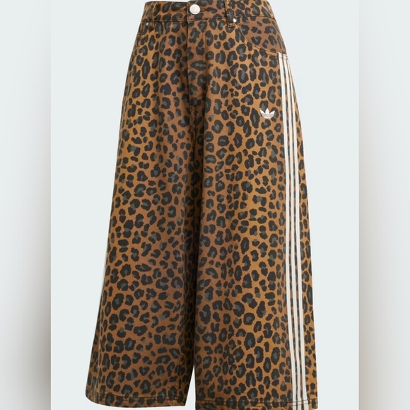 Adidas Originals Denim Women's Leopard Print Bermudas - Picture 2 of 8